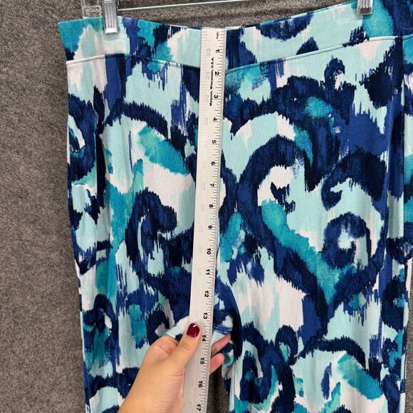 Chico's Pants Women 8 Blue Geometric High Rise Flat Front Chino Pull On Casual - Picture 5 of 9